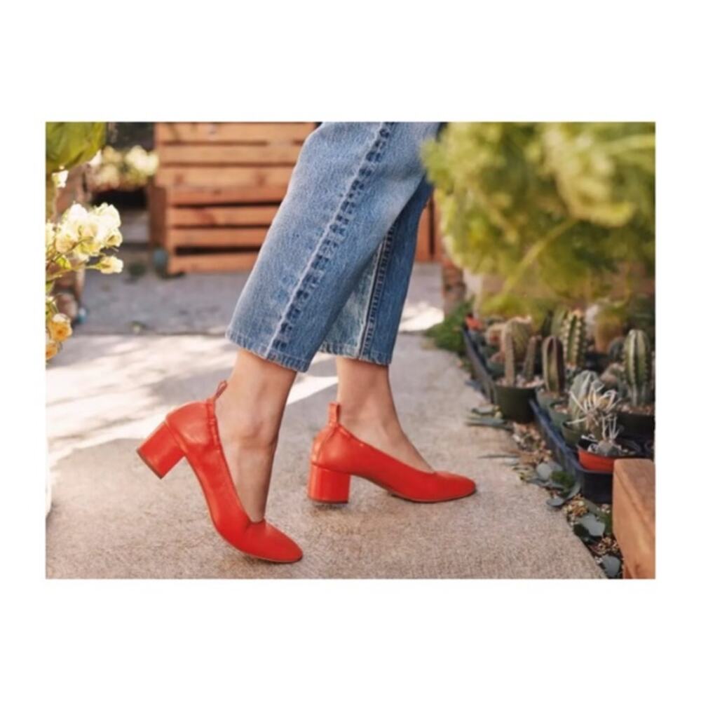 Everlane Italian Leather Day Heel - Red Block Heel Pumps